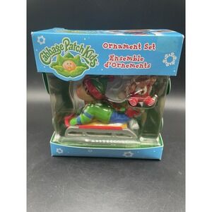 Vtg Cabbage Patch Kids Boy On A Sled Ornament Set